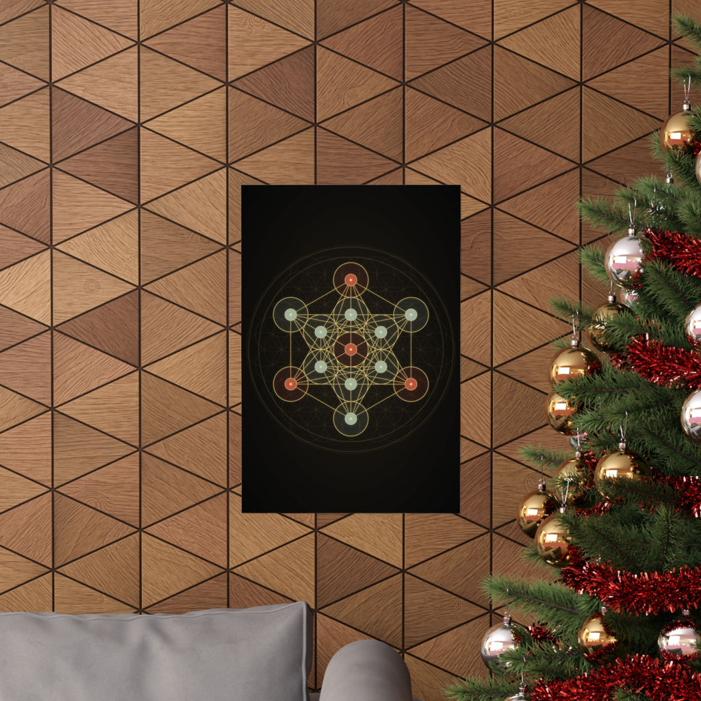 Metatron's Cube Poster, Sacred Geometry Wall Art, Gold Flower of Life Print, Spiritual Meditation Decor, Black Esoteric Art Print