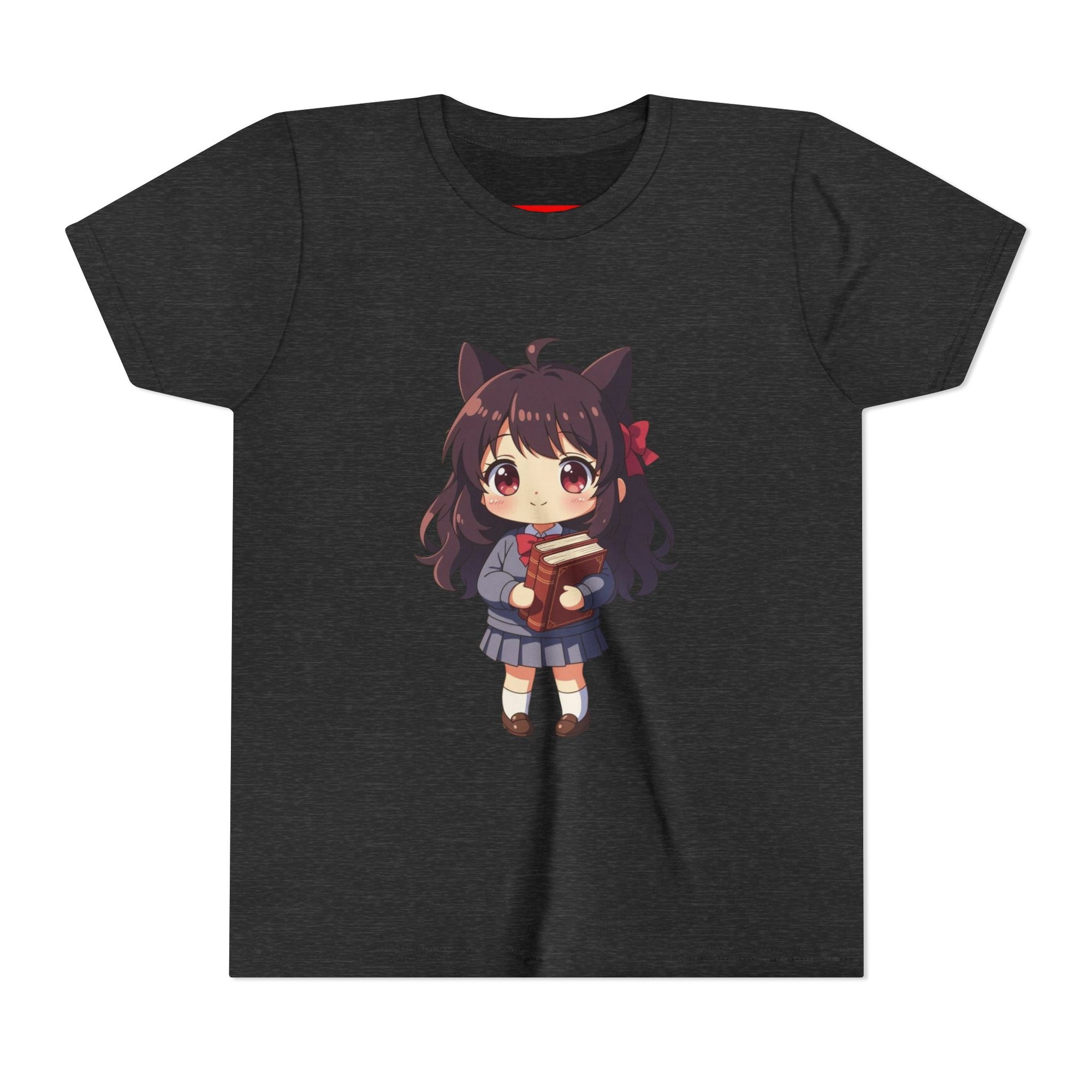 Bunny Bookworm Adventures: The Cute Anime Cat Girl Youth Tee, Kawaii T-Shirt, Teen Fashion, Gift for Anime Lovers, Summer Outfit, Playful Casual Wear