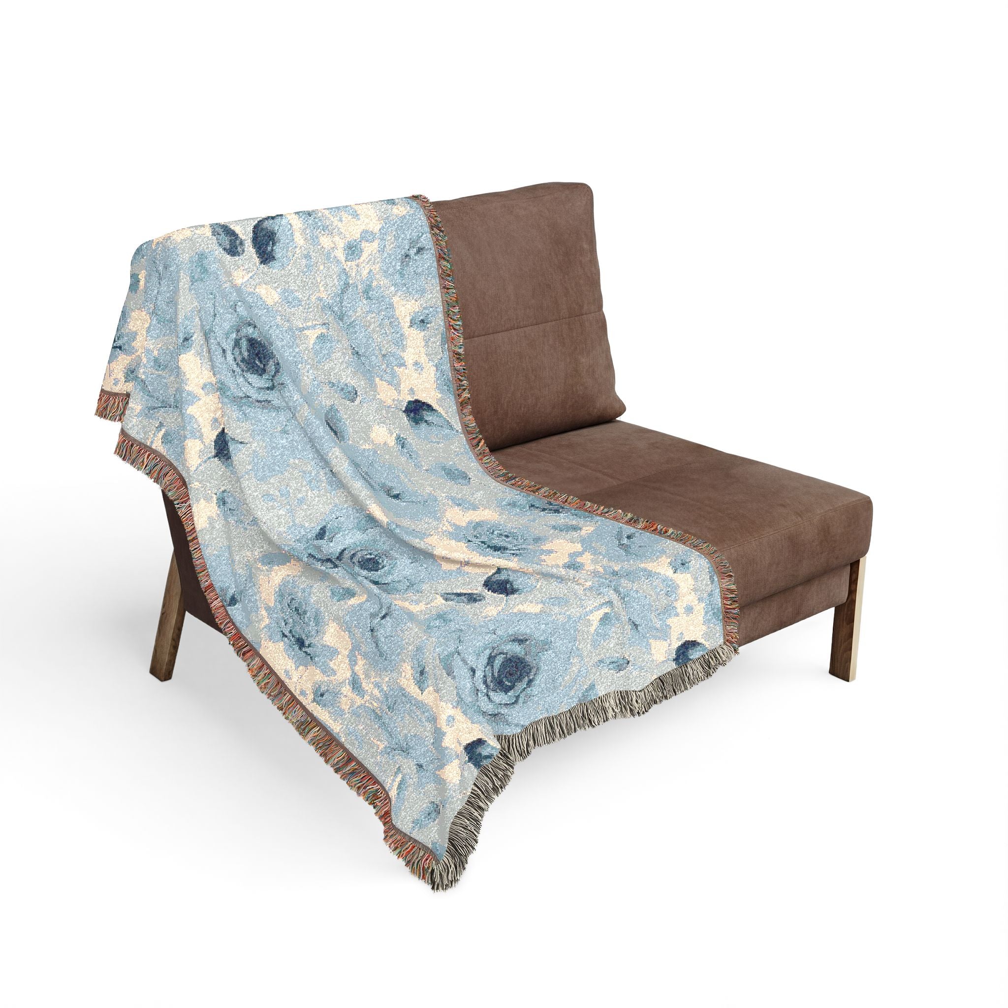 Blue Roses Floral Woven Blanket — Reversible Vintage Rose Throw for Living Room & Bedroom