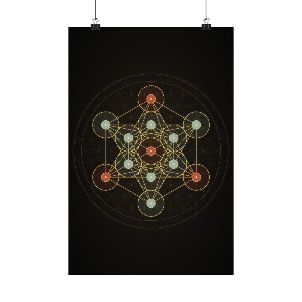 Metatron's Cube Poster, Sacred Geometry Wall Art, Gold Flower of Life Print, Spiritual Meditation Decor, Black Esoteric Art Print