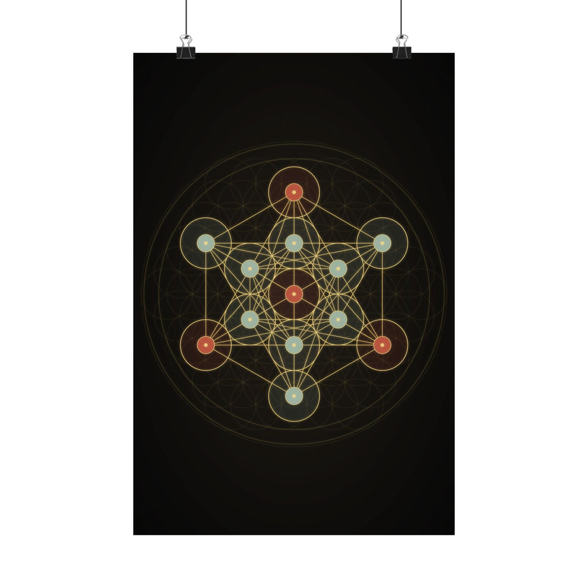 Metatron's Cube Poster, Sacred Geometry Wall Art, Gold Flower of Life Print, Spiritual Meditation Decor, Black Esoteric Art Print