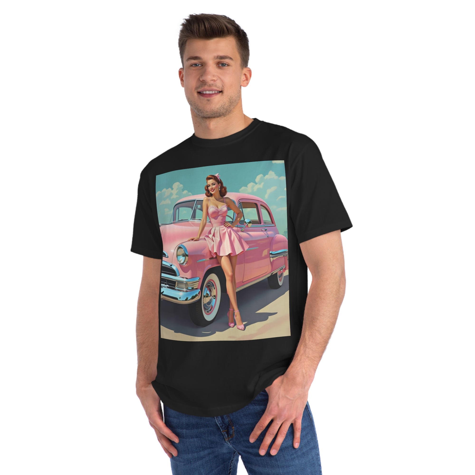 Vintage Pink Car Graphic T-Shirt, Retro Style Tee, Gift for Car Lovers, Summer Fashion, Casual Wear, Eco-Friendly Clothing