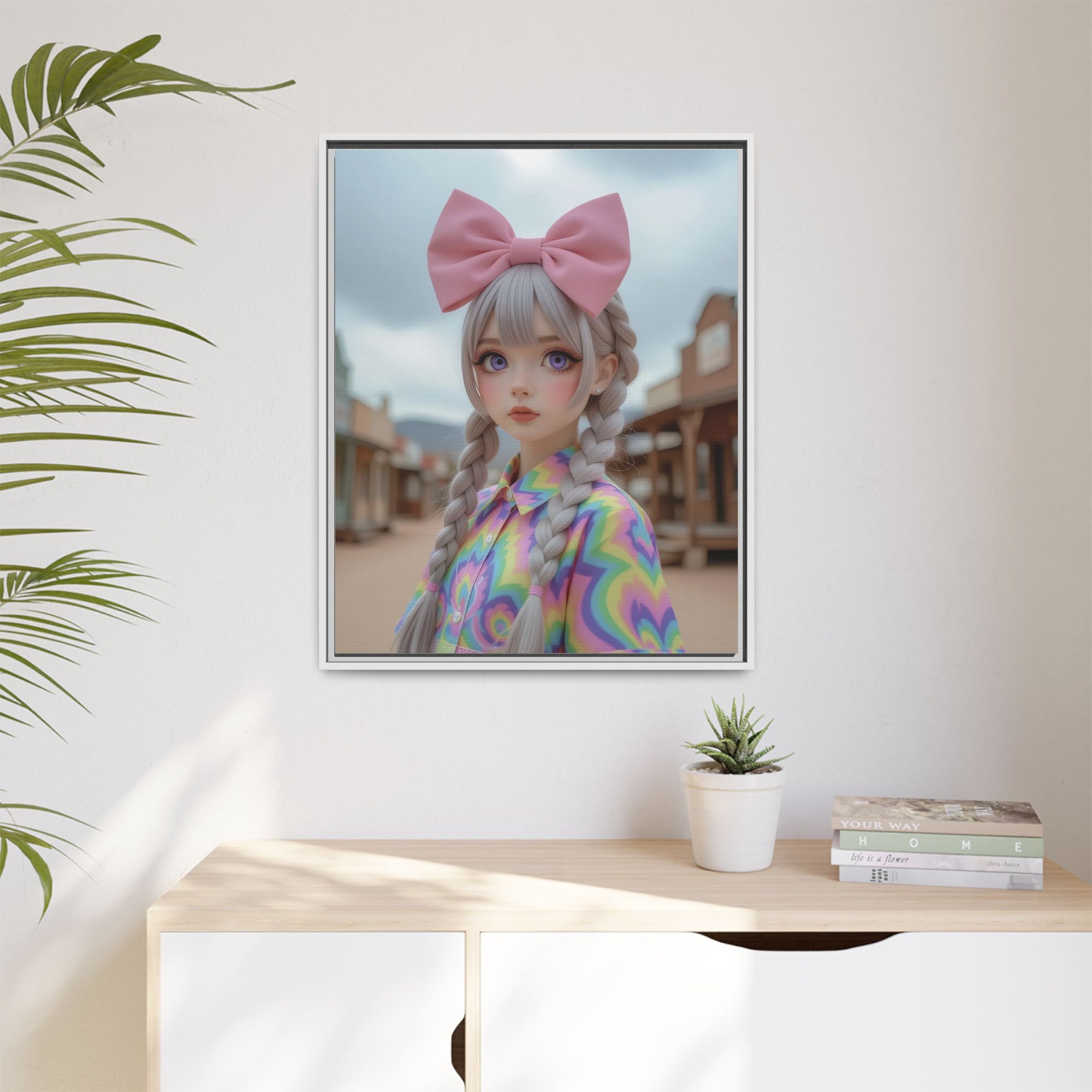 Kawaii Girl Limited Edition Colorful Framed Art Print, Whimsical Wall Decor, Gift for Her, Cute Home Decor, Kids Room Wall Art, Boho Aesthetic