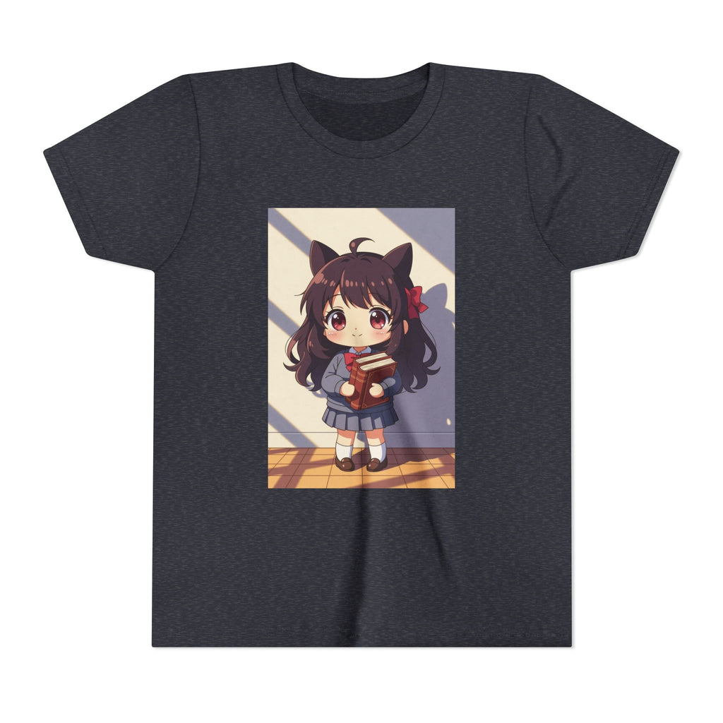 Bunny Bookworm Adventures: The Cute Anime Cat Girl Youth Tee, Kawaii T-Shirt, Teen Fashion, Gift for Anime Lovers, Summer Outfit, Playful Casual Wear