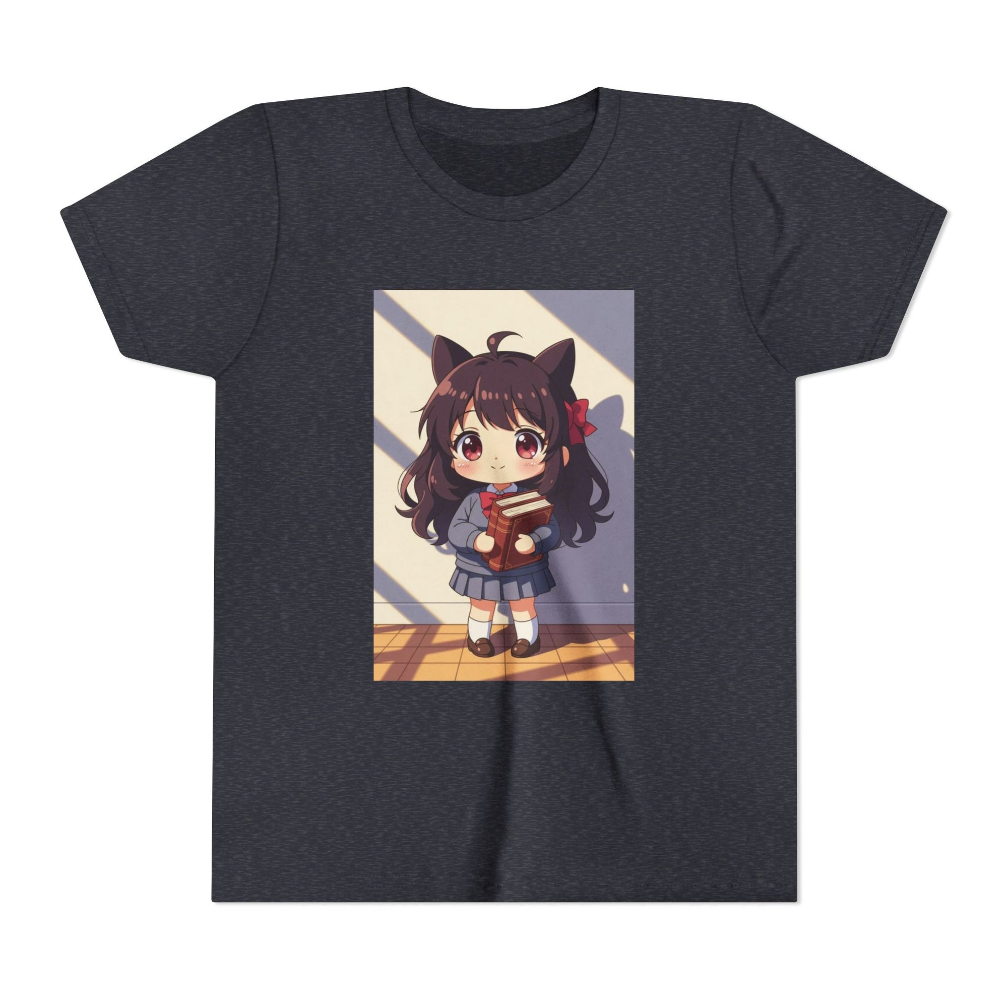 Bunny Bookworm Adventures: The Cute Anime Cat Girl Youth Tee, Kawaii T-Shirt, Teen Fashion, Gift for Anime Lovers, Summer Outfit, Playful Casual Wear