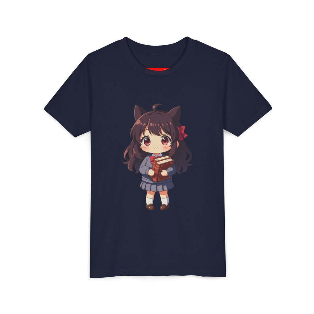 Bunny Bookworm Adventures: The Cute Anime Cat Girl Youth Tee, Kawaii T-Shirt, Teen Fashion, Gift for Anime Lovers, Summer Outfit, Playful Casual Wear