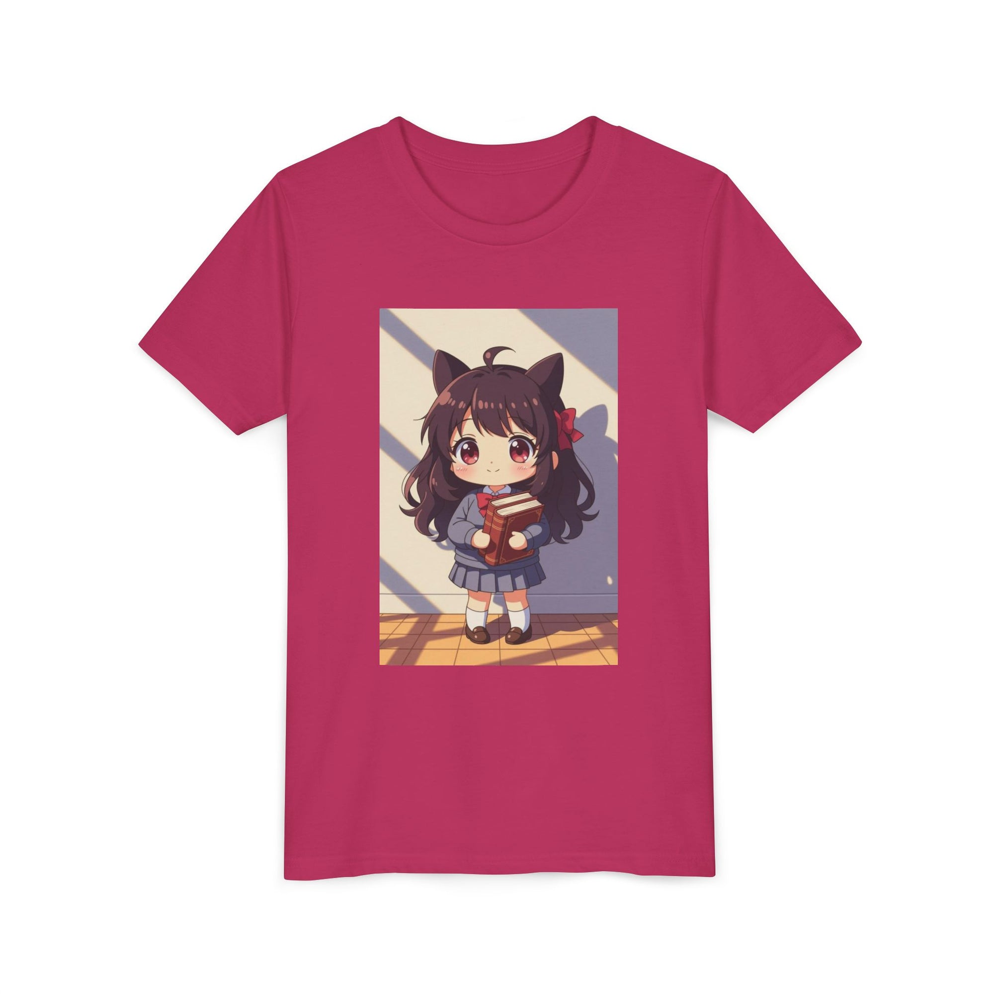 Bunny Bookworm Adventures: The Cute Anime Cat Girl Youth Tee, Kawaii T-Shirt, Teen Fashion, Gift for Anime Lovers, Summer Outfit, Playful Casual Wear