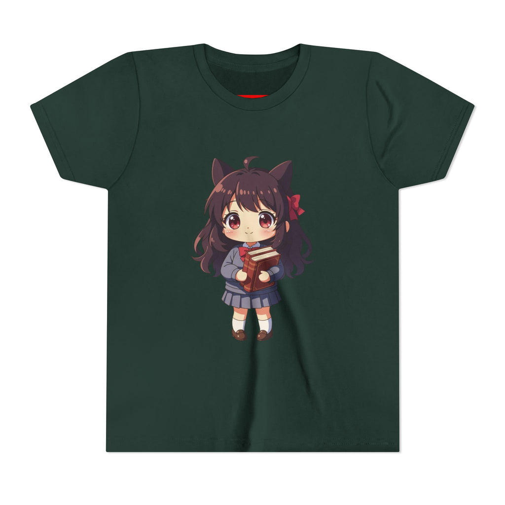 Bunny Bookworm Adventures: The Cute Anime Cat Girl Youth Tee, Kawaii T-Shirt, Teen Fashion, Gift for Anime Lovers, Summer Outfit, Playful Casual Wear