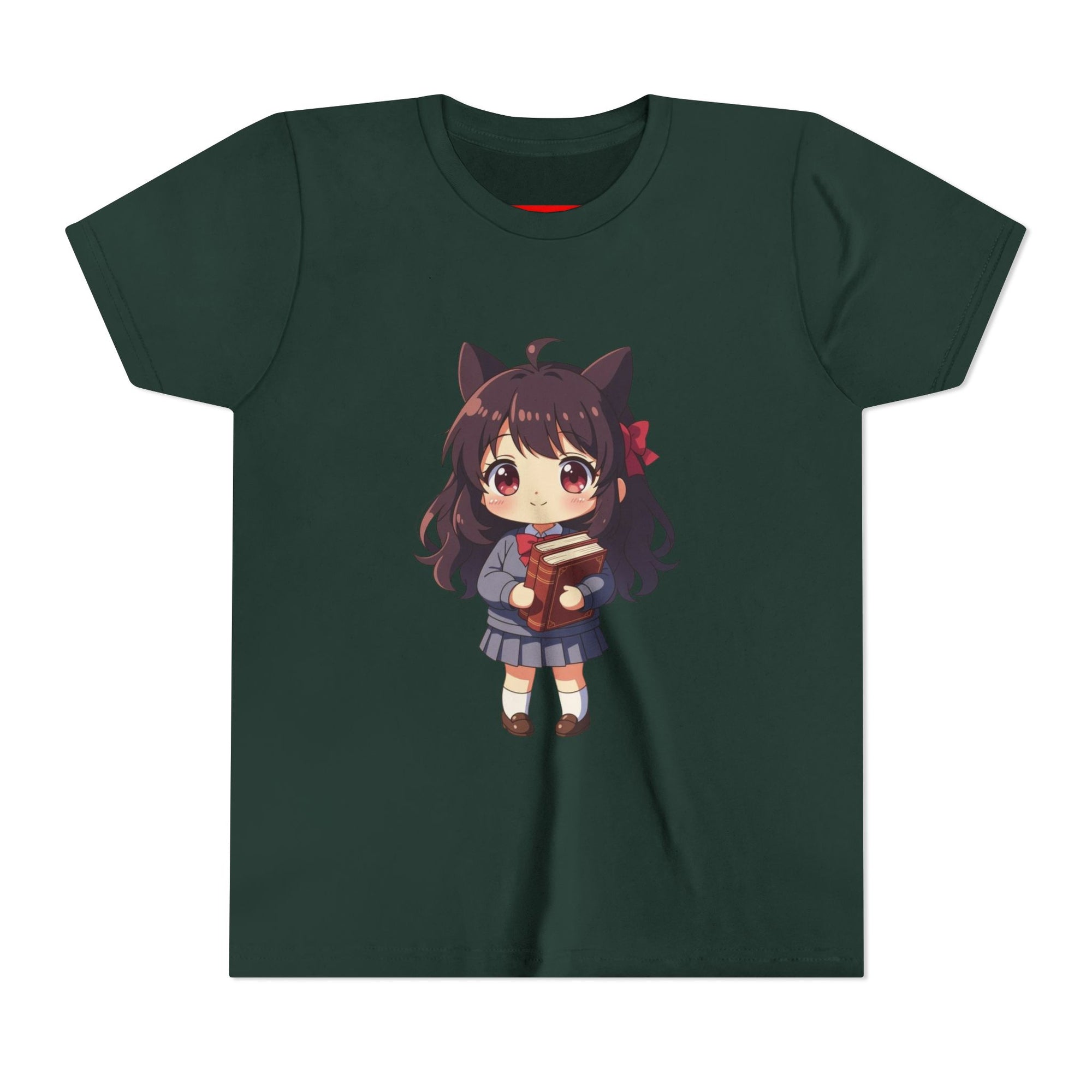Bunny Bookworm Adventures: The Cute Anime Cat Girl Youth Tee, Kawaii T-Shirt, Teen Fashion, Gift for Anime Lovers, Summer Outfit, Playful Casual Wear