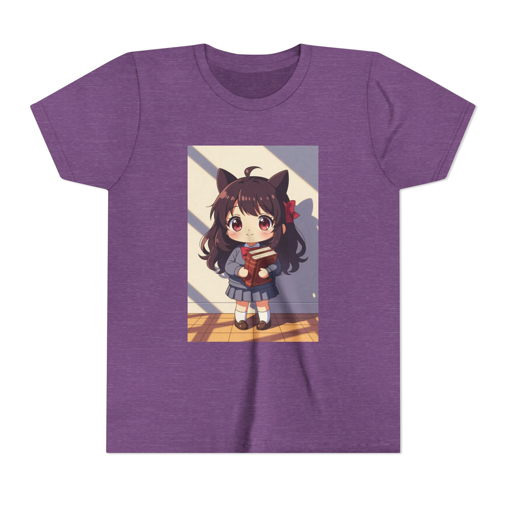 Bunny Bookworm Adventures: The Cute Anime Cat Girl Youth Tee, Kawaii T-Shirt, Teen Fashion, Gift for Anime Lovers, Summer Outfit, Playful Casual Wear