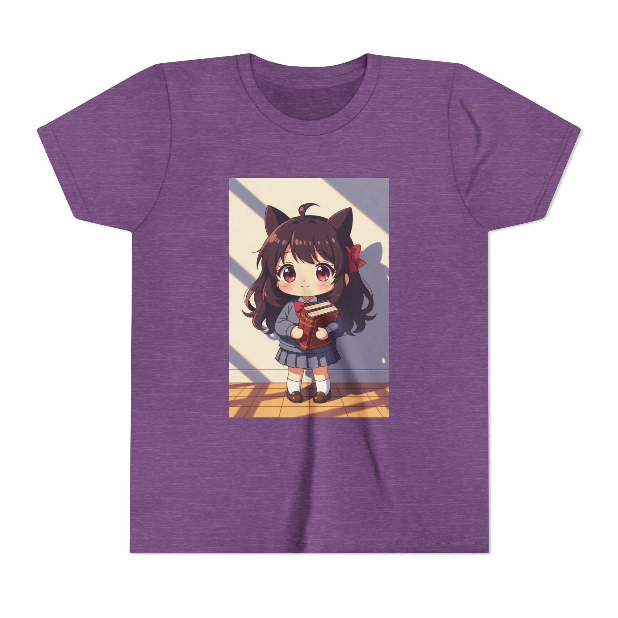 Bunny Bookworm Adventures: The Cute Anime Cat Girl Youth Tee, Kawaii T-Shirt, Teen Fashion, Gift for Anime Lovers, Summer Outfit, Playful Casual Wear
