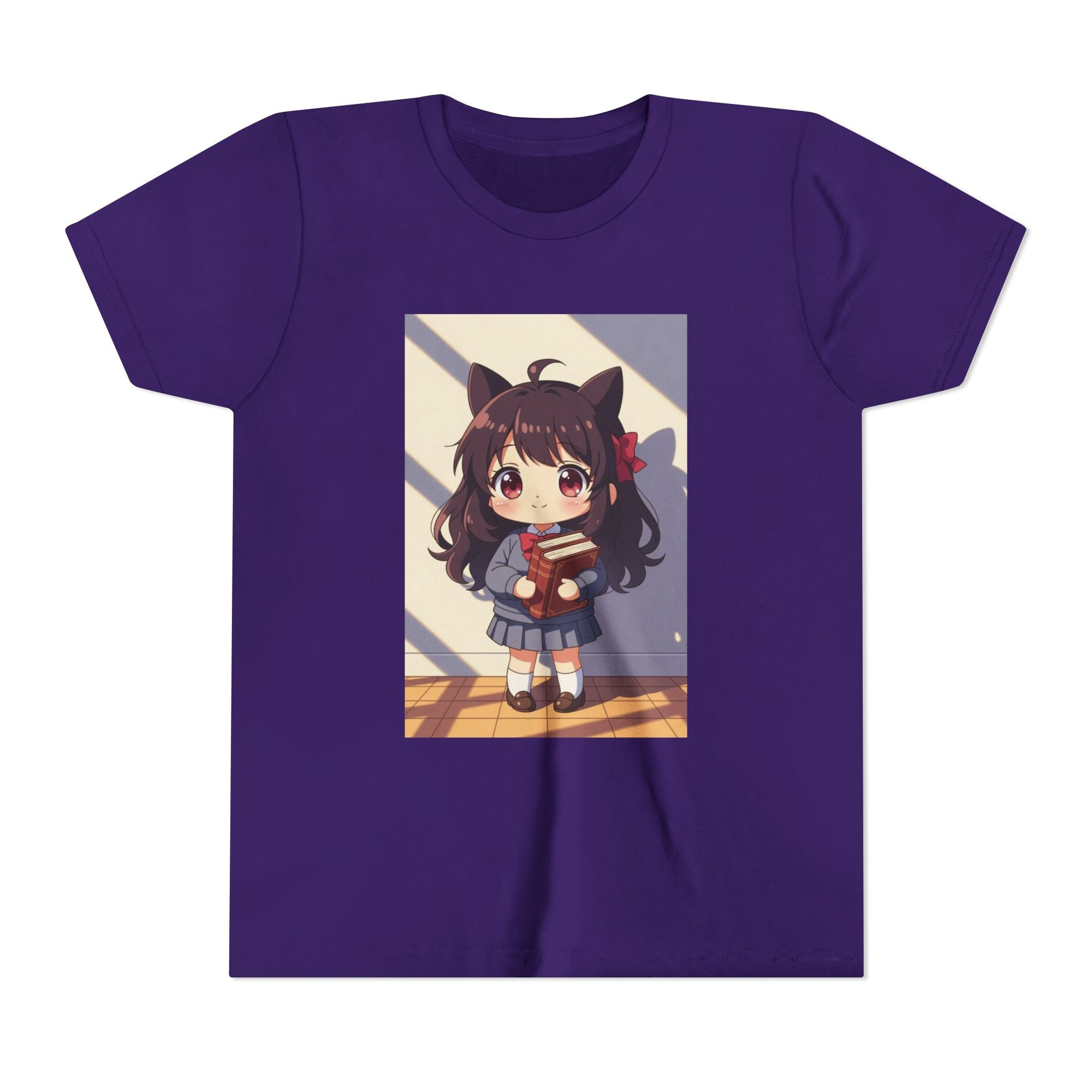 Bunny Bookworm Adventures: The Cute Anime Cat Girl Youth Tee, Kawaii T-Shirt, Teen Fashion, Gift for Anime Lovers, Summer Outfit, Playful Casual Wear