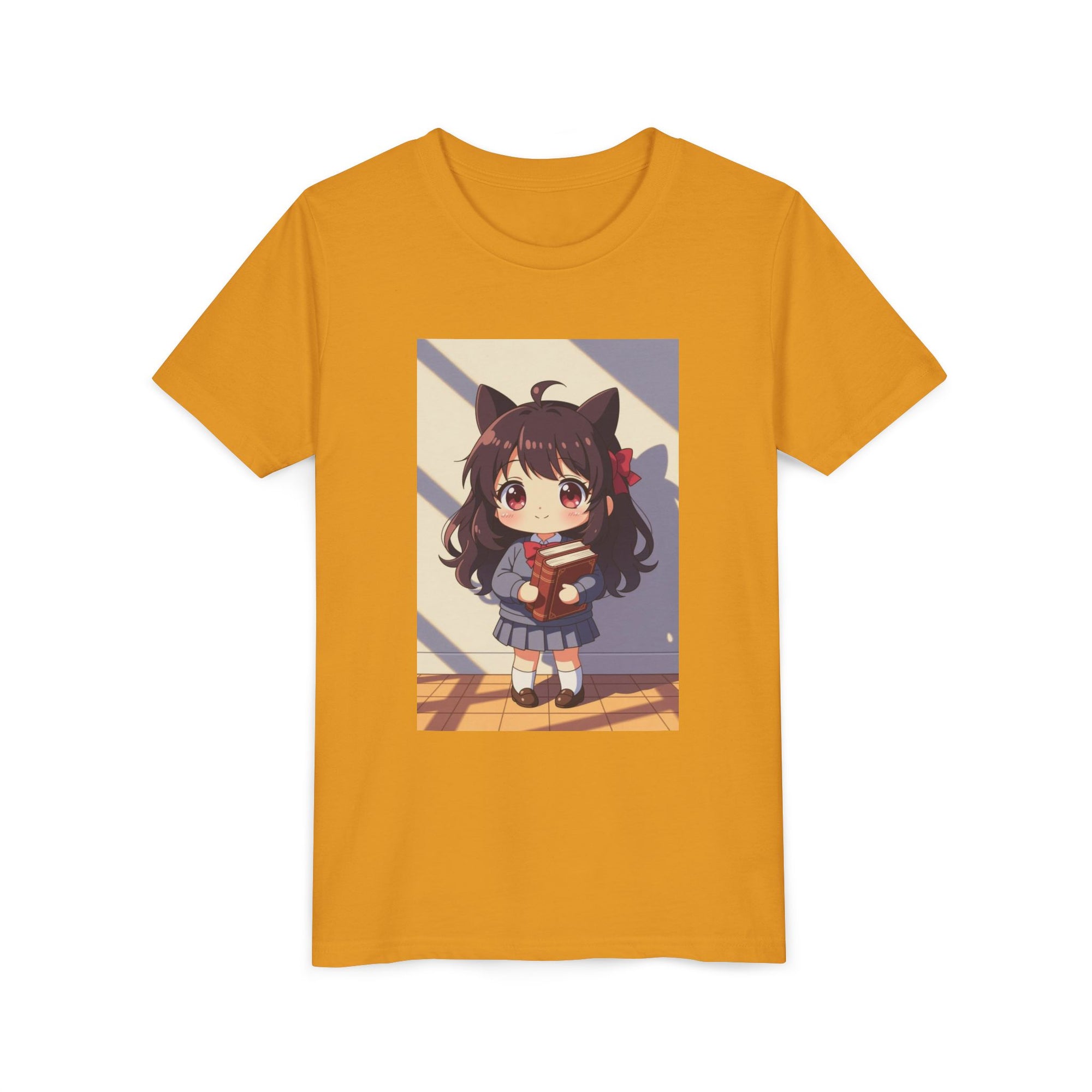 Bunny Bookworm Adventures: The Cute Anime Cat Girl Youth Tee, Kawaii T-Shirt, Teen Fashion, Gift for Anime Lovers, Summer Outfit, Playful Casual Wear