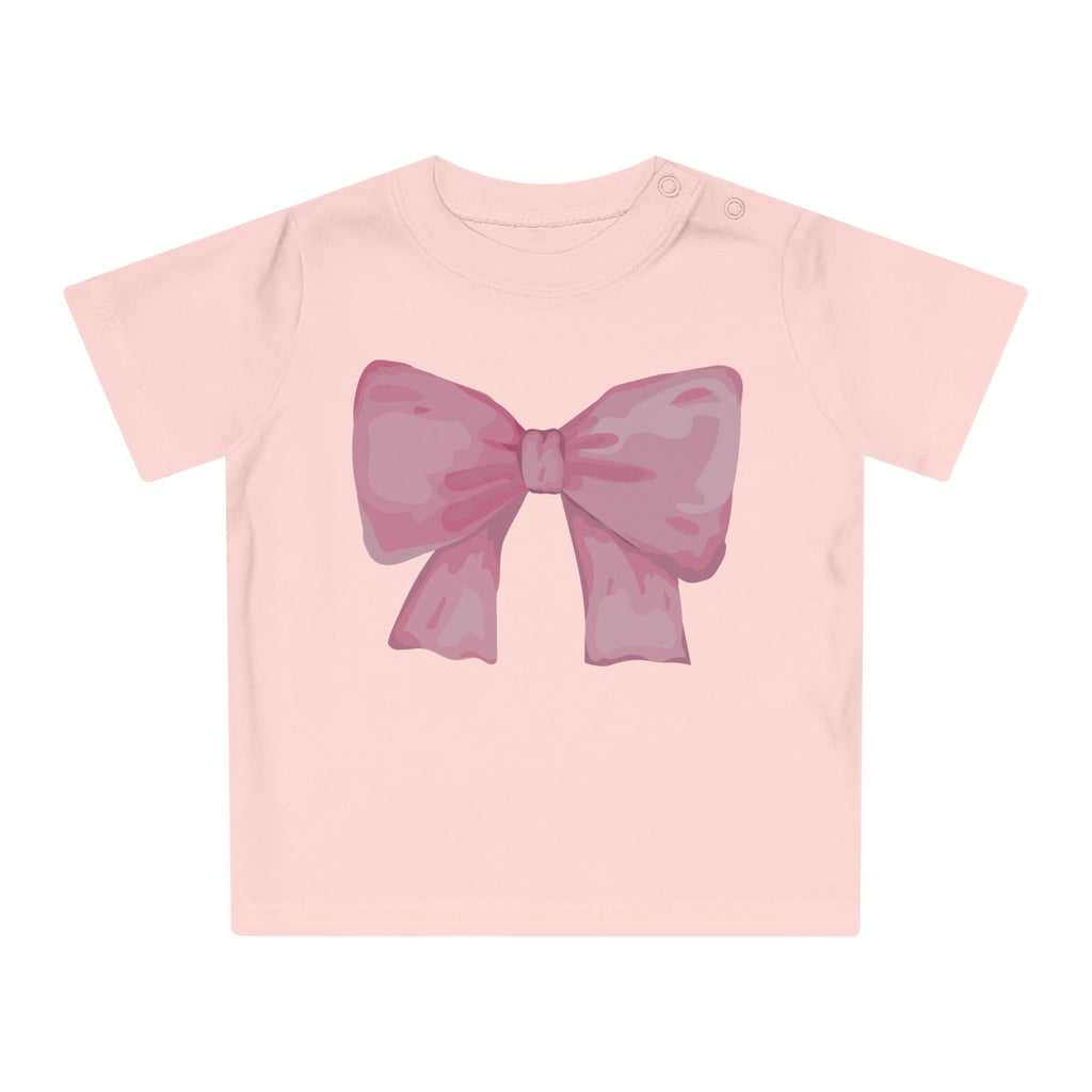 100% Organic Adorable Baby T-Shirt with Pink Bow Design | Cute Infant Tee, Baby Shower Gift, Toddler Apparel, Gender Neutral Clothing, Birthday Outfit