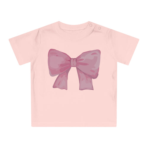 100% Organic Adorable Baby T-Shirt with Pink Bow Design | Cute Infant Tee, Baby Shower Gift, Toddler Apparel, Gender Neutral Clothing, Birthday Outfit