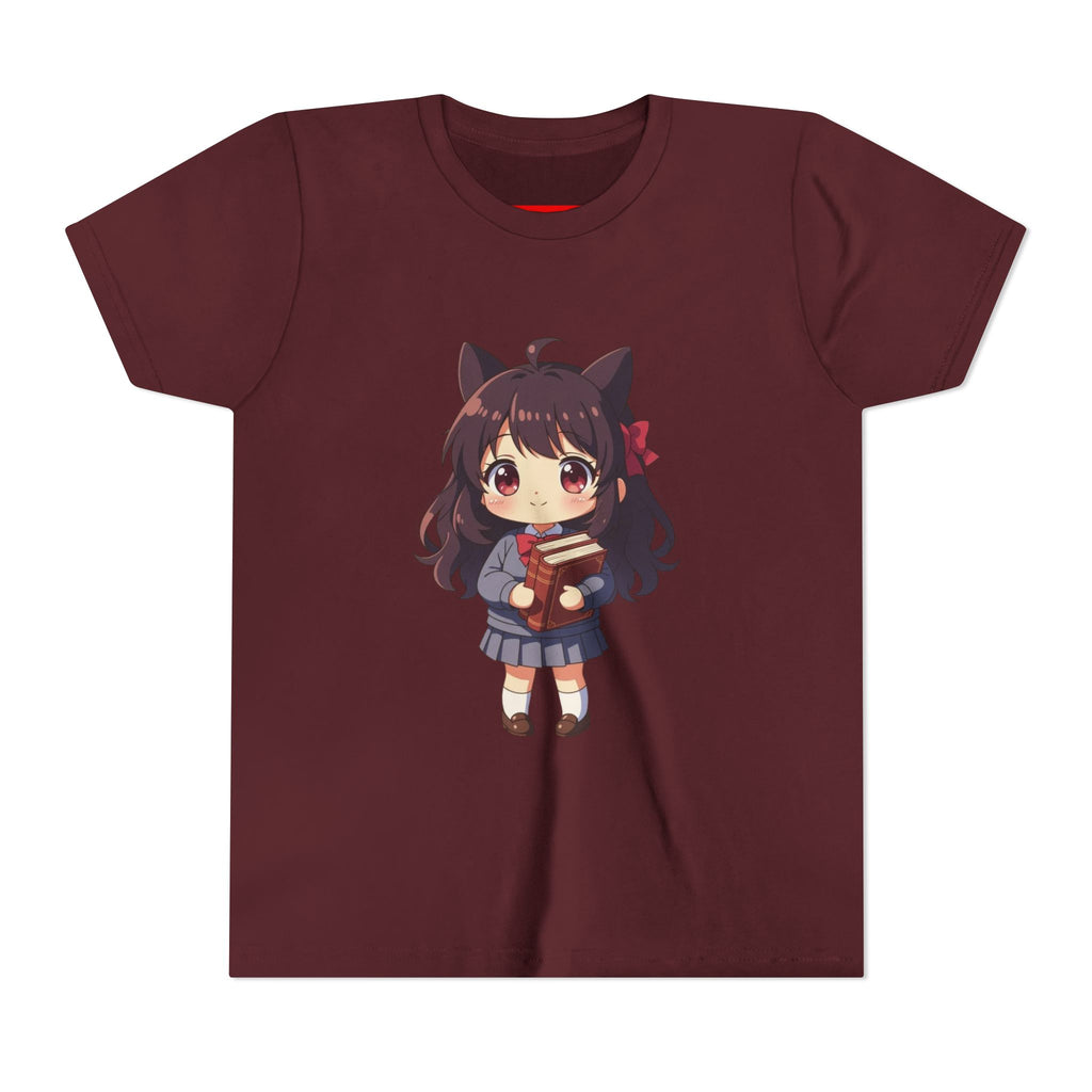 Bunny Bookworm Adventures: The Cute Anime Cat Girl Youth Tee, Kawaii T-Shirt, Teen Fashion, Gift for Anime Lovers, Summer Outfit, Playful Casual Wear