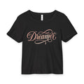 Dreamer Rib Baby Tee — Feminine 'Dreamer' Script Crop Tee with Moon Watercolor Back