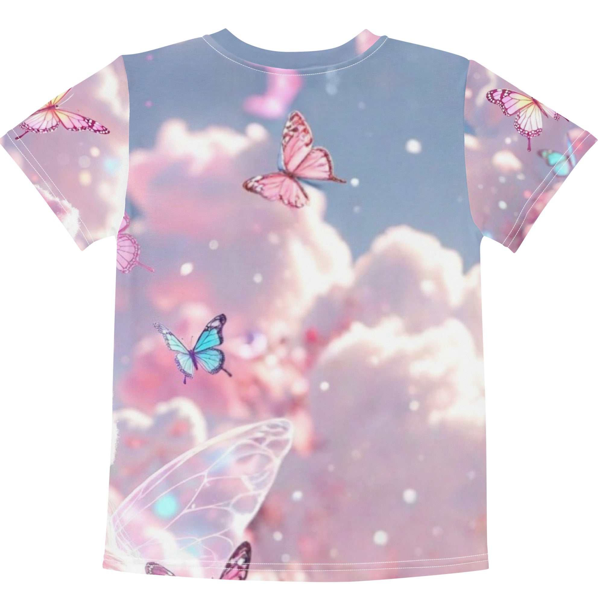 Pink bubble puff girl kids cotton crew T-shirt