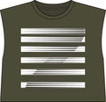 A sleeveless faded army green crop top with a crew neck, featuring a white horizontal stripe graphic across the front, shown on a plain white background.