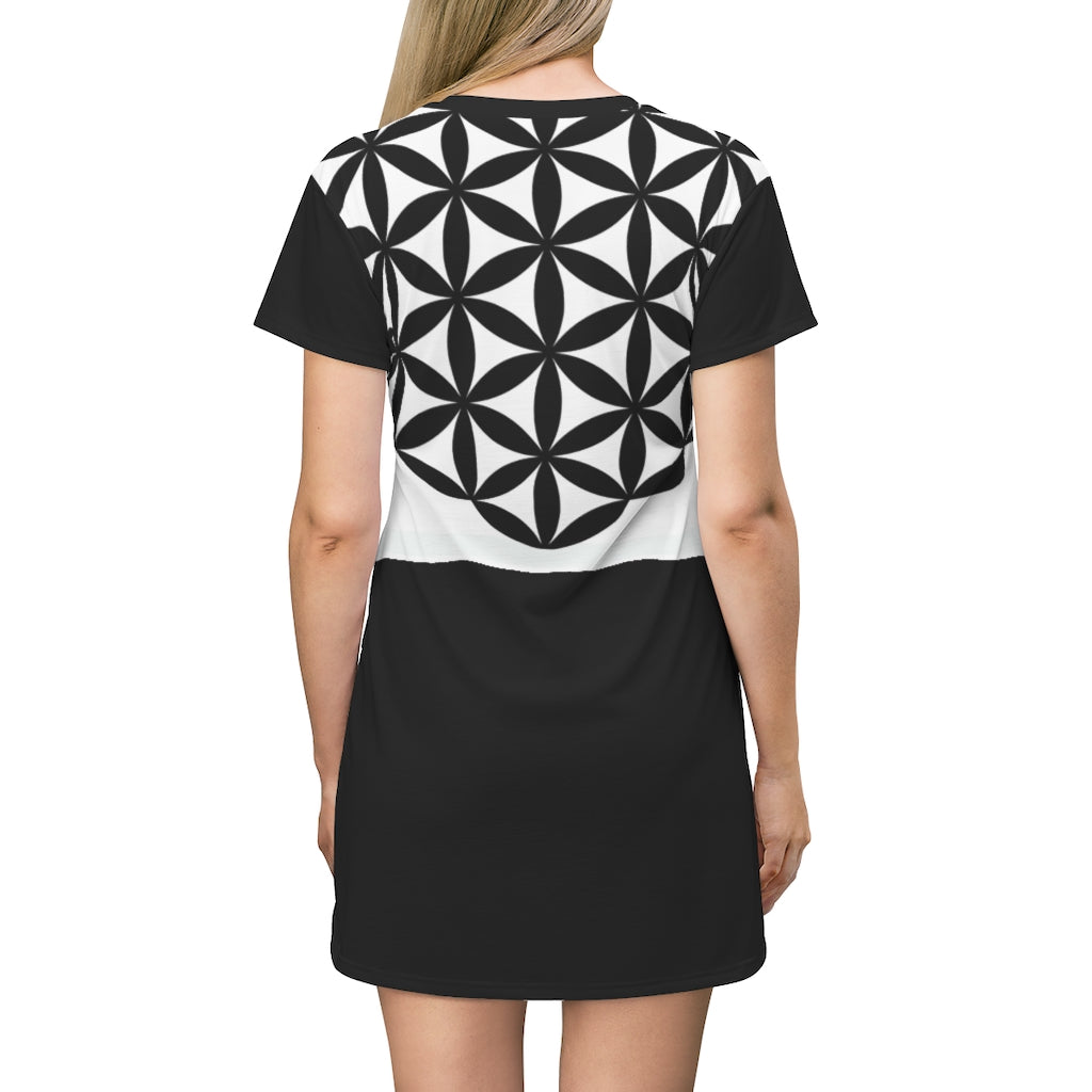 Seed of Life B&W All Over Print T-Shirt Dress