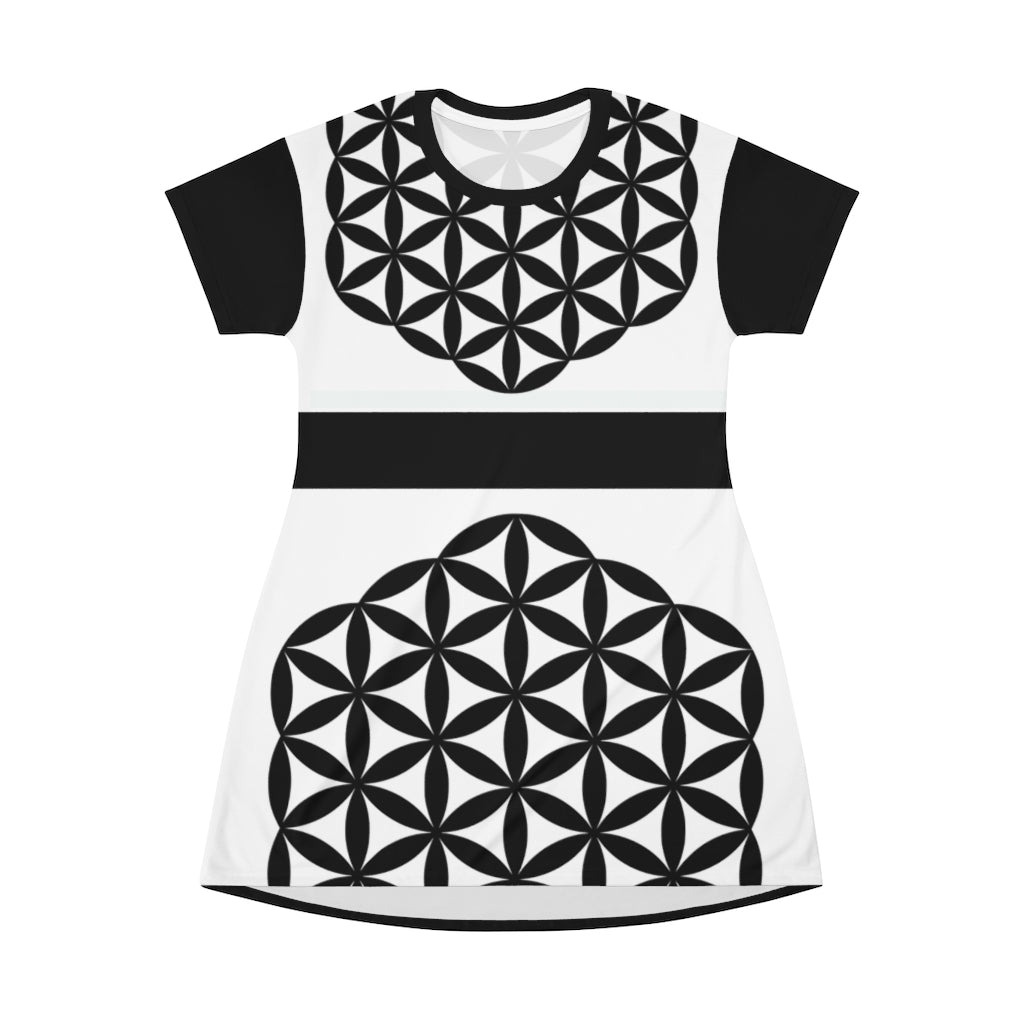 Seed of Life B&W All Over Print T-Shirt Dress